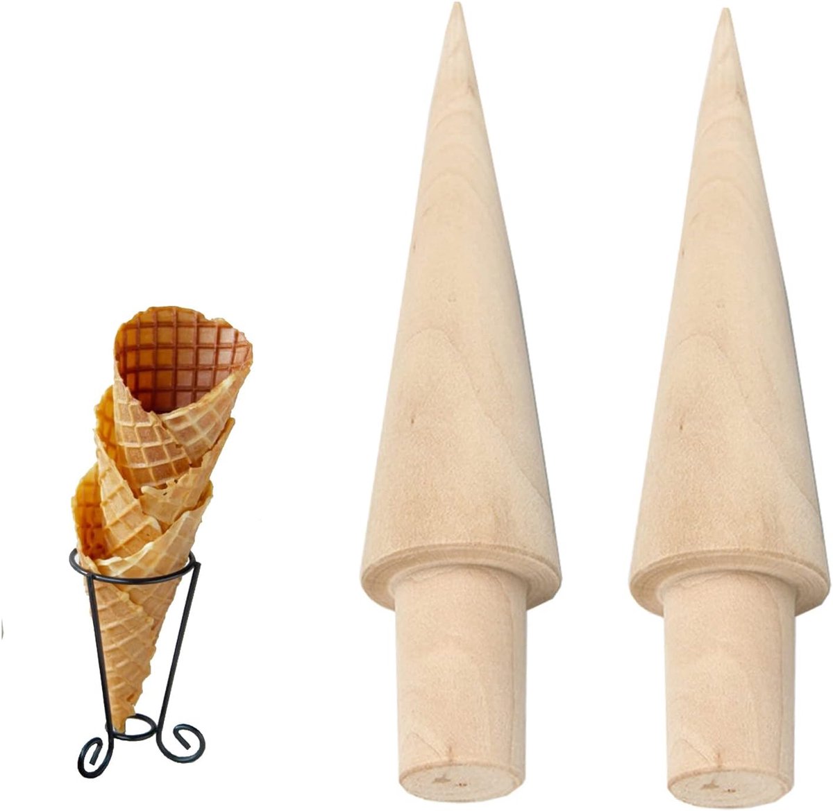 2 Stuks Kegel vorm Hout Wafel, Houten Kegelvorm voor Ijs, Wafelvorm voor Ijshoorntjes, Geschikt voor het Maken van Zelfgemaakte Wafels en Ijshoorntjes(Bruin)