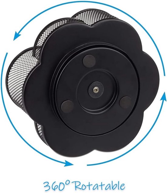 360° rotatie multifunctionele pennenhouder, mesh desktopcaddy, roterende potloodhouder, hoge capaciteit, met antislip rubberen mat, 7 compartimenten, voor kantooropslag, kaptafel (zwart) — afbeelding 4