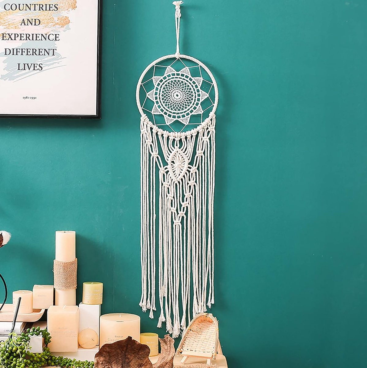 Macramé dromenvanger Boho geweven macramé wandbehang boho wanddecoratie handgemaakte grote dromenvanger ornament handwerk cadeau