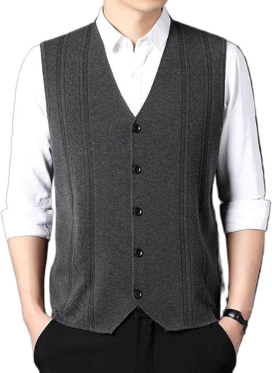 Mouwloos Argyle V-Hals Vest, Jeugdmode Heren Gebreid Vest Bovenkleding Casual Trendy Trui, Klassiek Zakelijk Heren Breigoed Gebreid Vest Trui Vest Tanktops,Donkergrijs,S