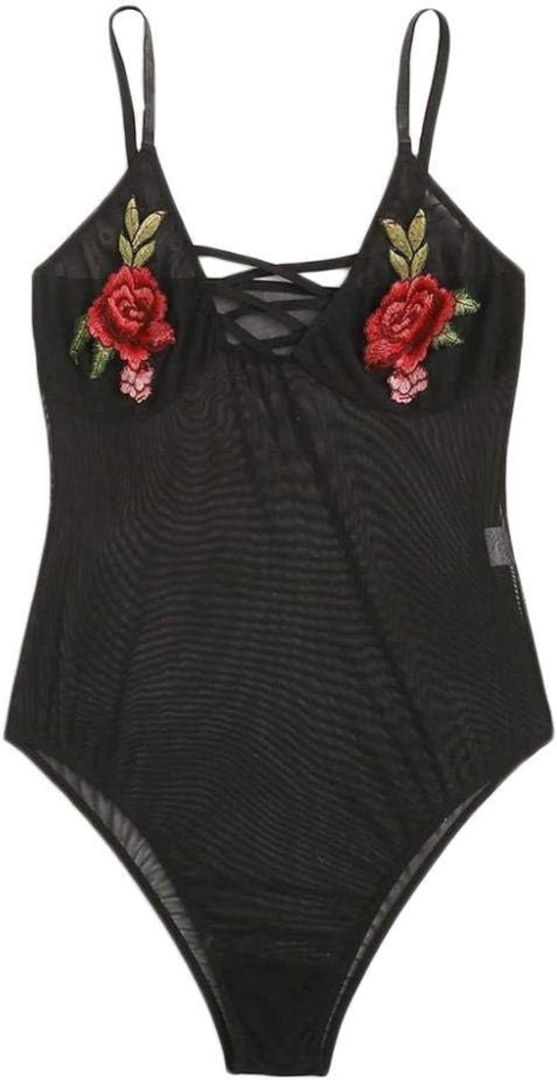 Sets met nachtmode & ochtendjas Dames Sexy Ondergoed Borduren Sexy Lingerie Hol Porno Sex Kostuums Erotic-Black_S