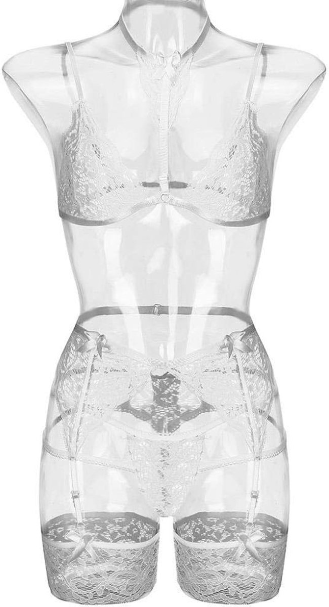 Sexy kanten nachthemd bretels sexy lingerie vrouwen petticoat lingerie pyjamaDames Ondergoed Set Lingerie Set Kanten Lingerie Set Halter Draadloze Beha Boog String Been Ring Underwear-White_S