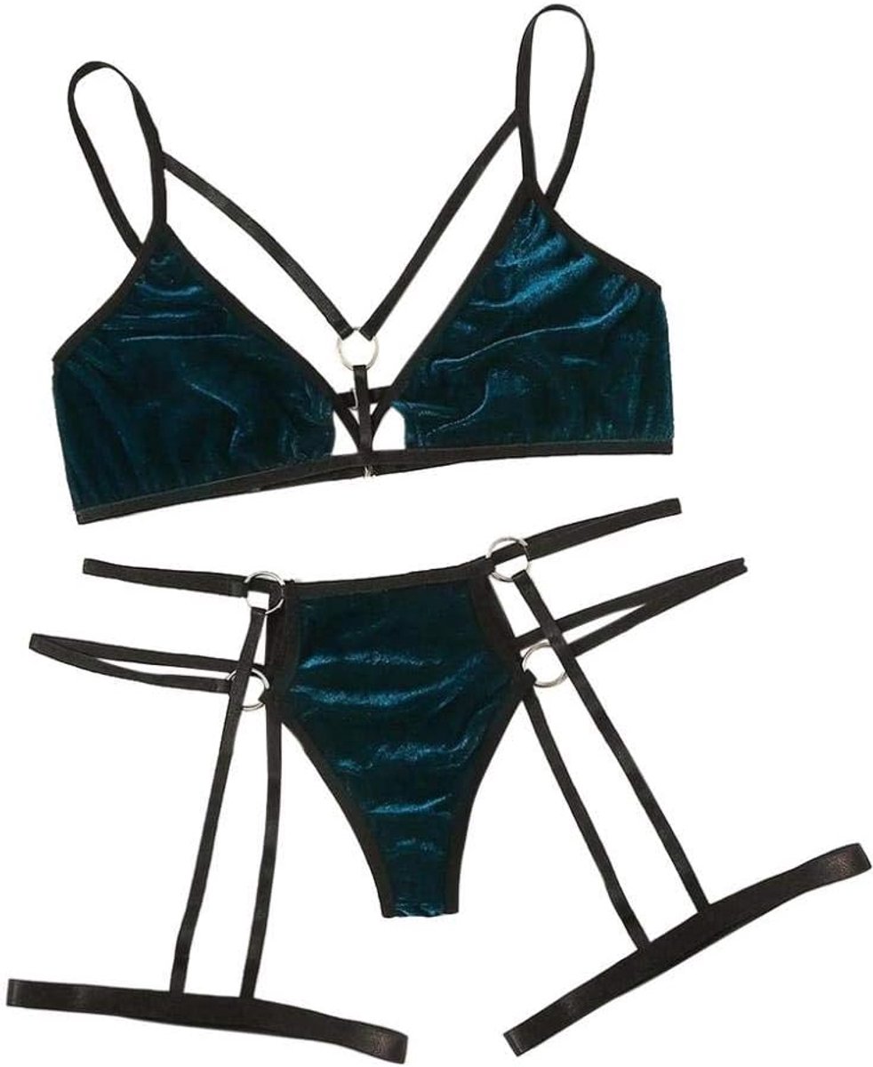 Lingerie voor dames sexy nachthemd lingerie nachtkleding Kant met stringSexy Dames Fluwelen Bandage Lingerie Set Met Kousenband Ondergoed Draadloze Beha S-XL