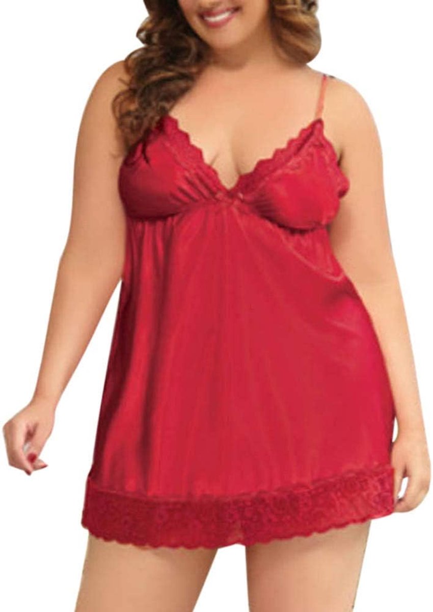 Sexy kanten nachthemd bretels sexy lingerie vrouwen petticoat lingerie pyjamaSexy kanten nachtkleding Lingerie Temptation ondergoed nachthemd Sleepwears Dress-Red_L