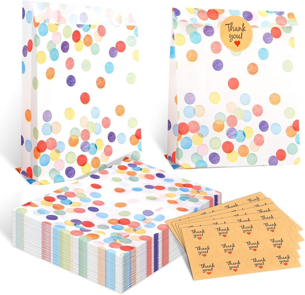 50 stuks geschenkzakjes voor kinderverjaardag, zakjes voor kinderverjaardag, met 60 stickers, cadeautjeszakjes, verjaardagszakjes voor kinderen, kleine papieren zakjes voor bruiloft, feest