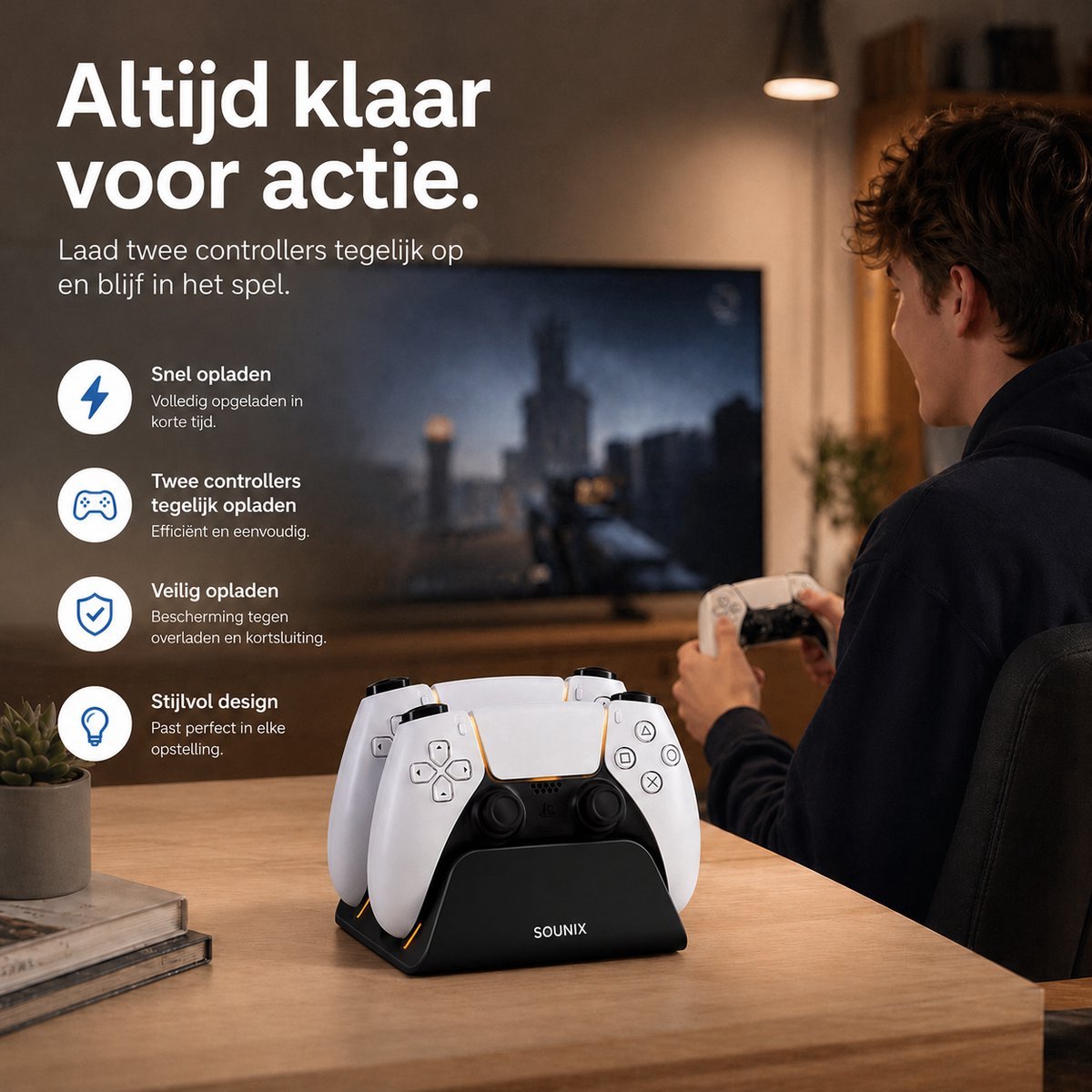 Sounix Oplaadstation geschikt voor PS5 / PS5 Slim / PS5 PRO / DualSense Controller - PS5 accessoires - Dual Oplader - Charging Dock - Zwart – foto 7