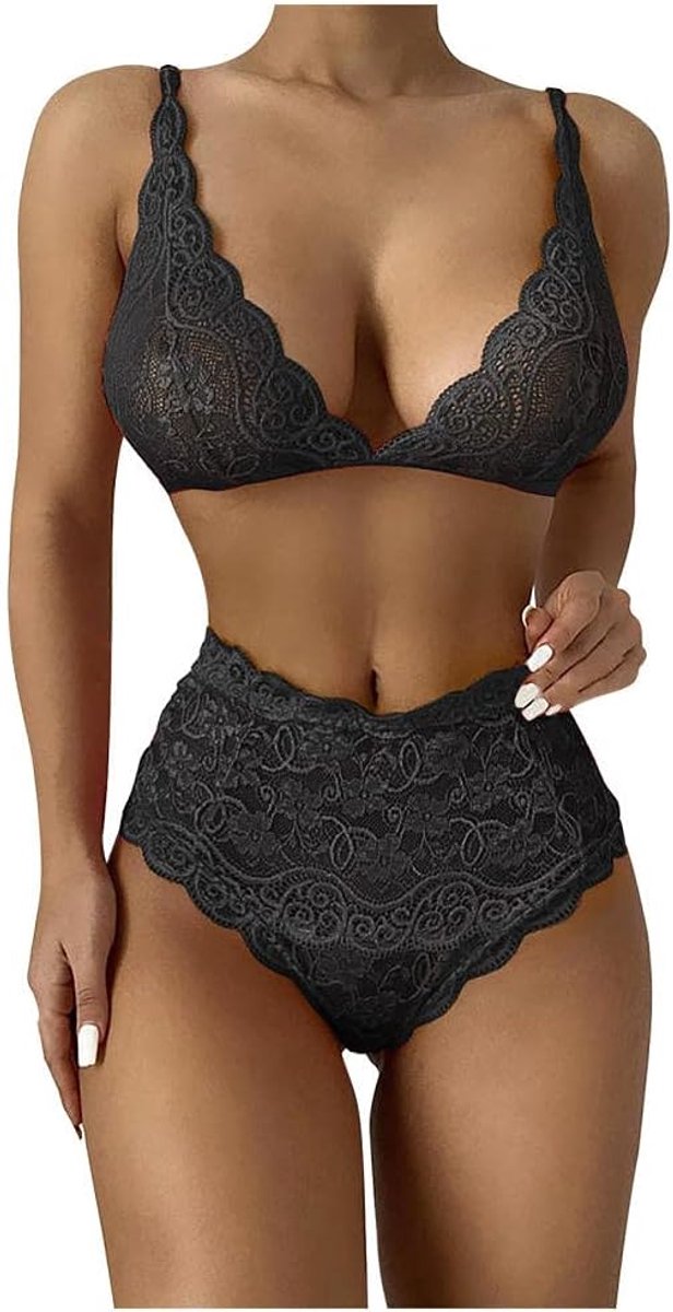 Babydolls, nachtjaponnen & negligés Kostuums Dames Sexy Lingerie Hol Beha Slips Ondergoed Porno Nachtkleding Set-Black_XL