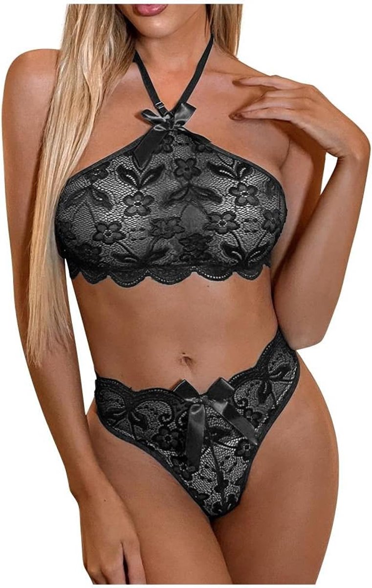 Sexy dames erotische lingerie Sexy Lingerie Vrouwen Transparant Ondergoed Met Kanten Beha Backless Bow Lingerie set-Black_M