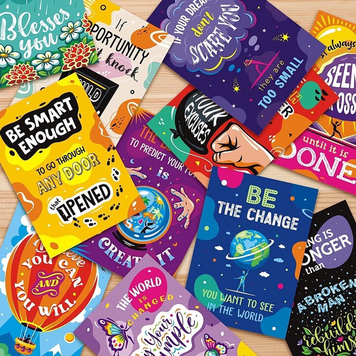 20x motiverende kaarten set, positieve ansichtkaarten, bevestiging inspirerende posters, geluk wenskaarten