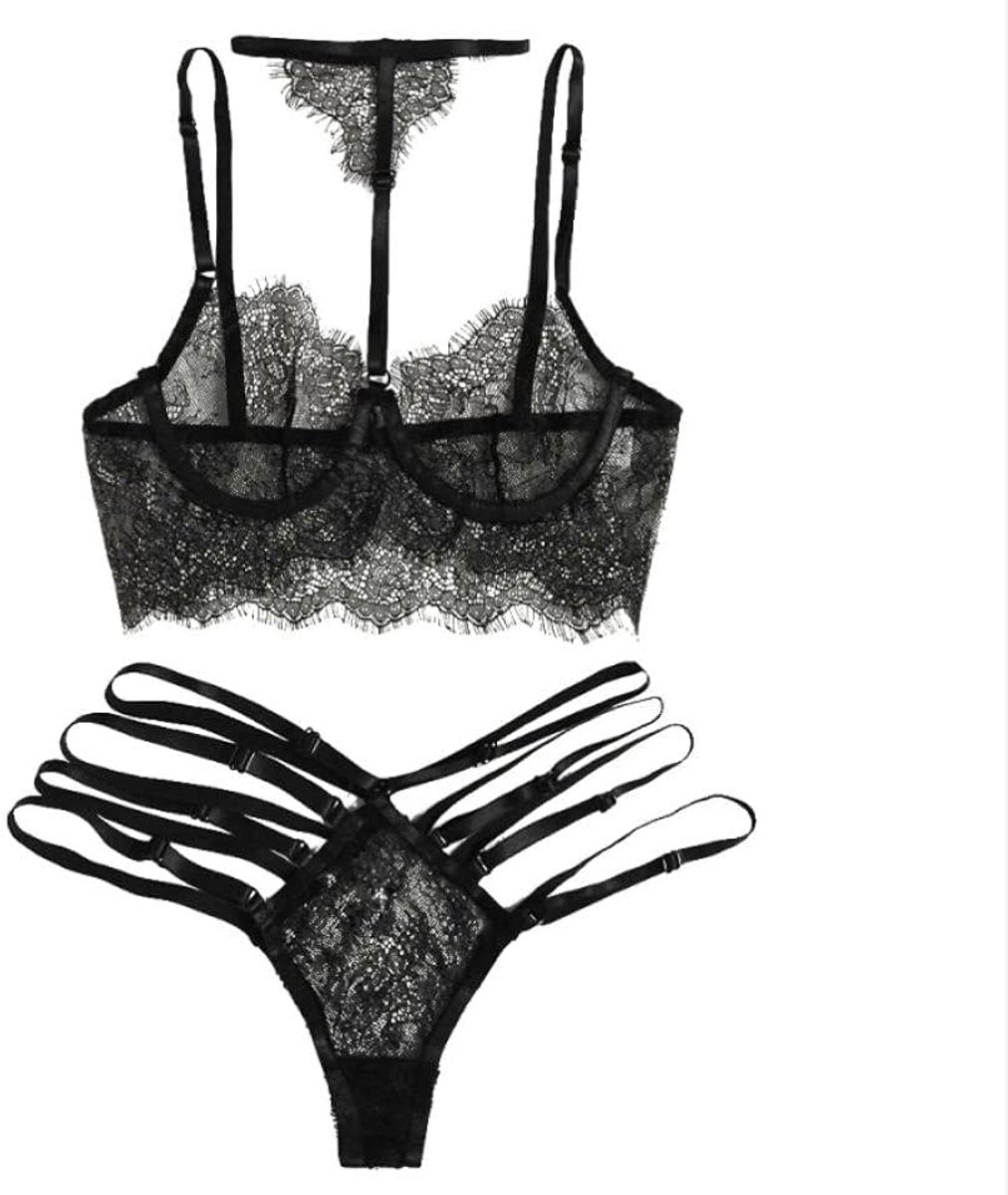 Babydolls, nachtjaponnen & negligés dames Vrouwen Erotische Lingerie Sexy Bh String Halter Ondergoed Doorzichtige Kant Nachtkleding Plus Maat Kostuum-Black_4XL