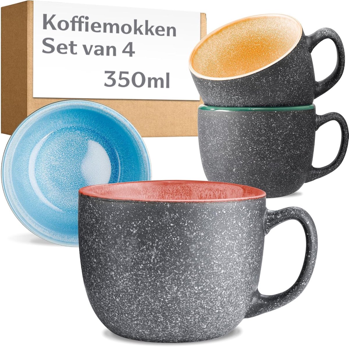 Koffiemokken Set van 4 Aardewerk 350 ml Meerkleurig – Dikke Wand