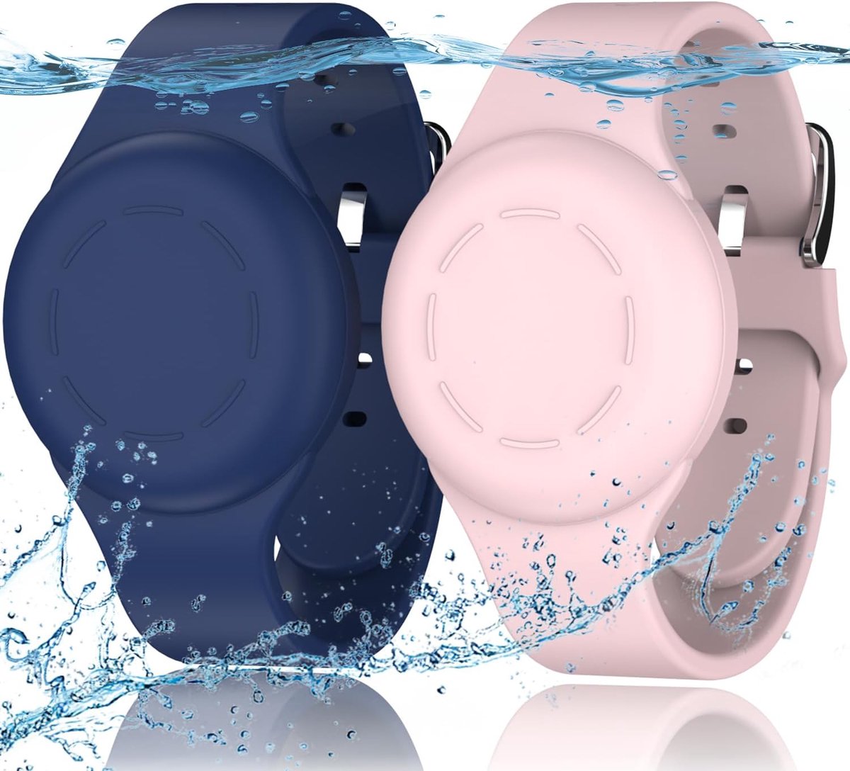 Waterdichte for Air Tag Armbanden voor Kinderen [2 stuks] Compatibel met Air Tag Finders met Zachte Silicone, Anti Lost GPS Item Finders Case Cover voor Kinderen, Nachtblauw/Roze