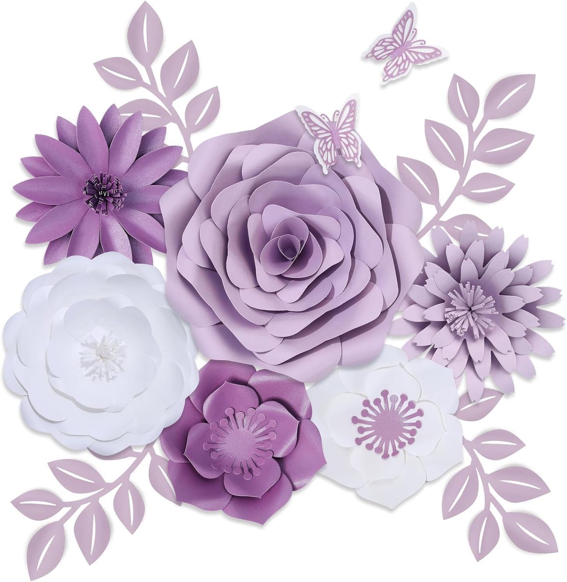 Papieren bloemendecoraties voor aan de muur, gigantische 3D handgemaakte kunstbloemen boeket met bladeren en vlinders, elegante decoratie voor kinderkamer, feestachtergrond, babyborreldecoratie