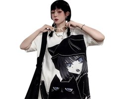 Sugar Dames T-shirt zwart Kawaii Argali Pentagram Kat Emo Punk Goth Rock Hip Hop Japans Large Top Haeajuku