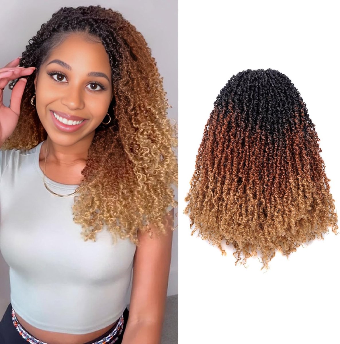 8 Inch 8 PCS Yanky Twist Crochet Braids Hair 8 Packs (30 Strands/Pcs) Pre-twisted Senegalese Twist Braids with Curls Synthetic Hair Extension Spring Twist Crochet Hair for Black Women(TB/30/27)