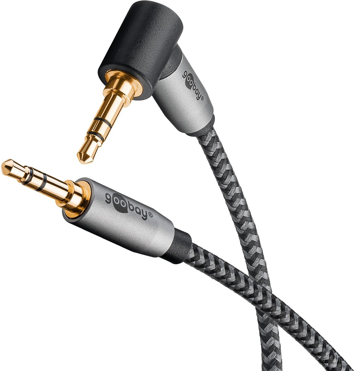 Image of Goobay Audio-aansluitkabel AUX 0,5 m, 3,5 mm stereo, 90°, Jackplug 3,5 mm-stekker (3-pins, stereo) naar Jackplug 3,5 mm-stekker (3-pins, stereo)
