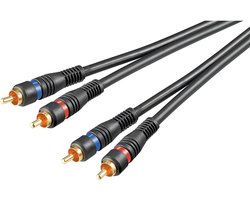 Goobay Stereo-aansluitkabel 20 cm verguld, 2 RCA naar 2 RCA, OFC-koper dubbel afgeschermd, corrosievrij