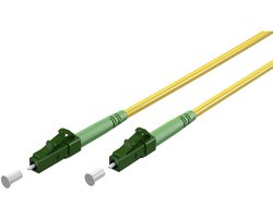 Goobay LC-APC naar LC-APC glasvezelkabel, 0,5 m, geel, FTTH singlemode OS2 simplex, LSZH-mantel, knikbescherming