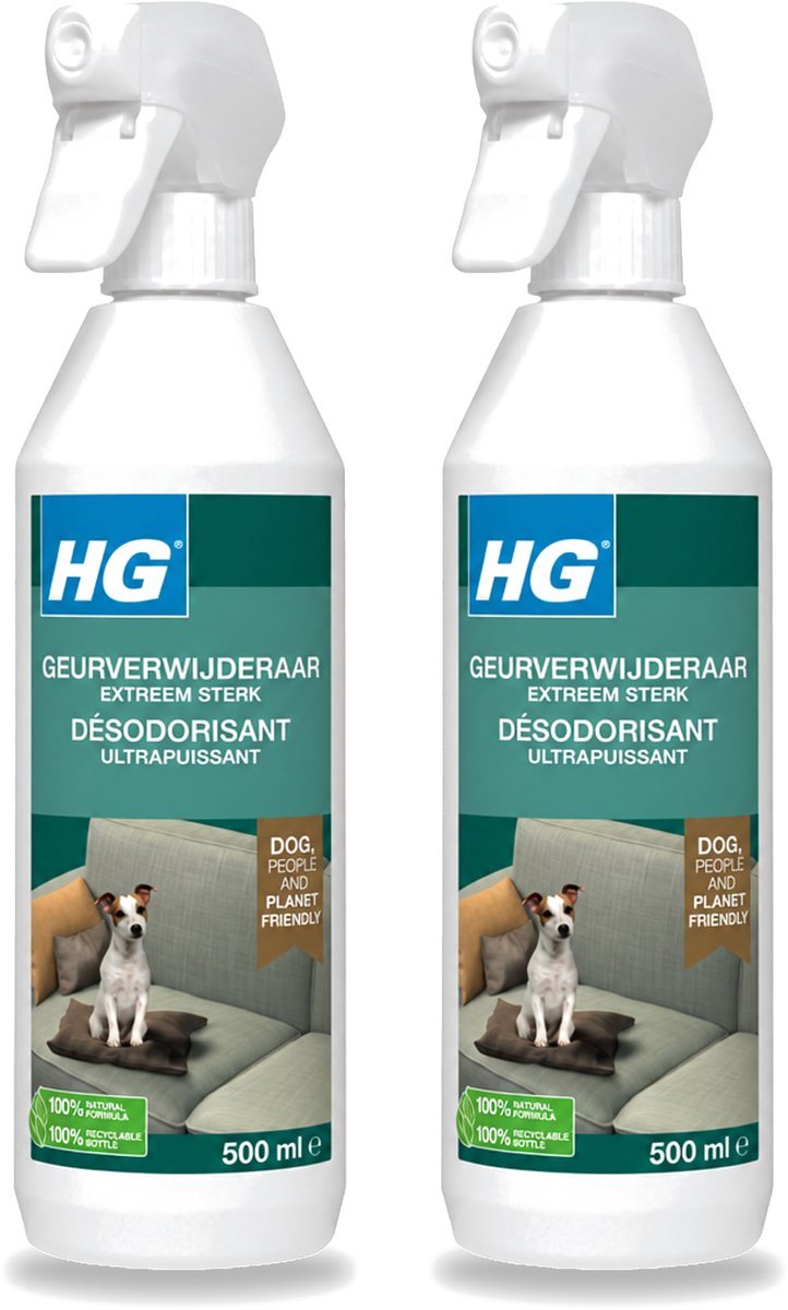 2 x HG - Geurverwijderaar Hond Spray - Extreem Sterk - Werkt Binnen 30 Minuten - 100% Biologisch - 500 ml - Voordeelverpakking - 2 stuks