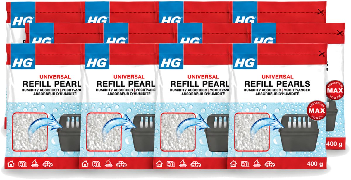 12 x HG - Refill Pearls voor Vochtvanger - Navulling - 400 g - Voordeelverpakking - 12 stuks