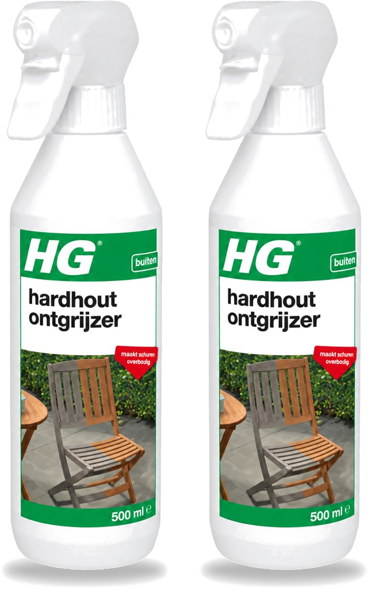 2 x HG - Buiten - Hardhout Ontgrijzer - Maakt Schuren Overbodig - 500 ml - Voordeelverpakking - 2 stuks