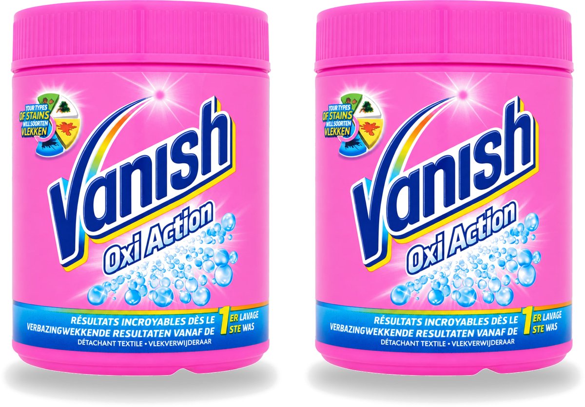 2 x Vanish Oxi Action - Vlekkenverwijderaar Poeder - Zonder Bleek - Gekleurde Was - 500 Gram - Voordeelverpakking - 2 stuks