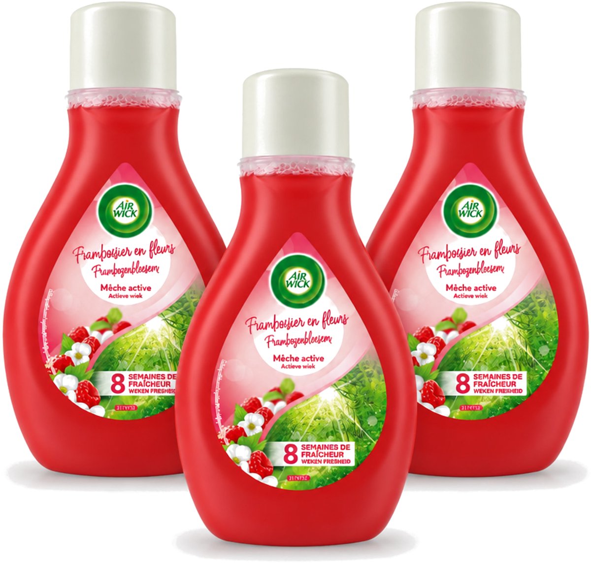 3 x Air Wick – Luchtverfrisser – Actieve Wiek Framboos & Bloesem – 375 ml - Bulkverpakking - 3 stuks