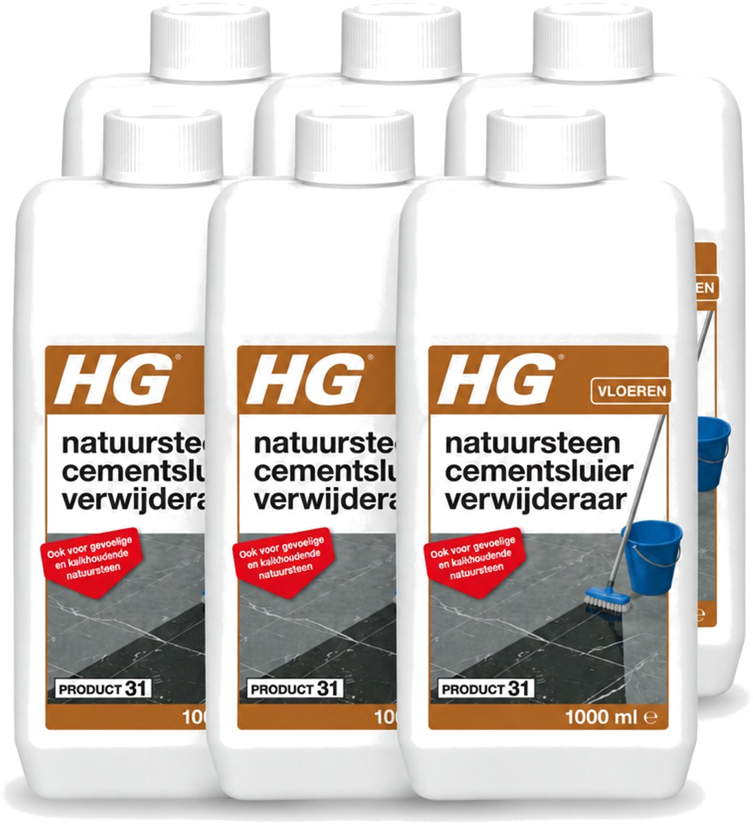 6 x HG - Natuursteen Cementsluierverwijderaar - Zuurvrij - Veilig in Gebruik - 1L - Voordeelverpakking - 6 stuks