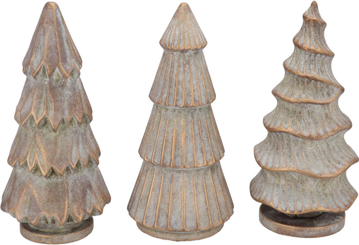 Daan Kromhout - Bomen - Kerstboom - Beton - Set van 3 - Grijs - Goud - Decoratief - 8x16cm
