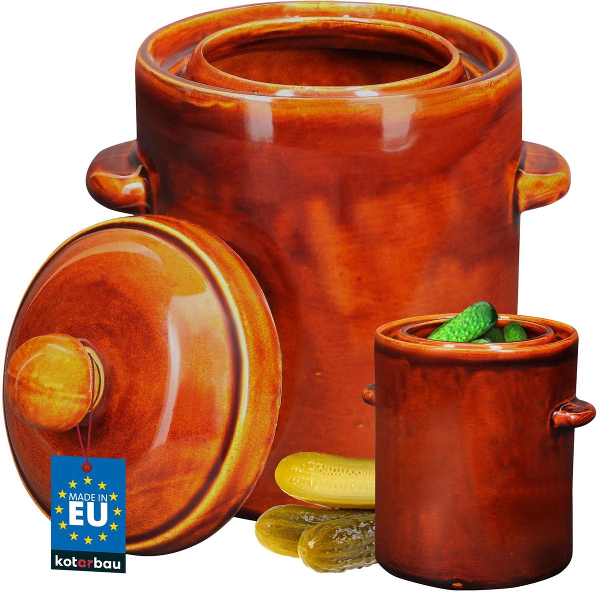 KOTARBAU® Zuurkoolpot - Keramische Fermentatiepot 2,5L met Deksel Waterrand Fermentatiepot - voor Zuurkool - Kimchi en Groenten - Steengoed - Bruin