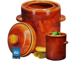 KOTARBAU® Zuurkoolpot - Keramische Fermentatiepot 2,5L met Deksel Waterrand Fermentatiepot - voor Zuurkool - Kimchi en Groenten - Steengoed - Bruin