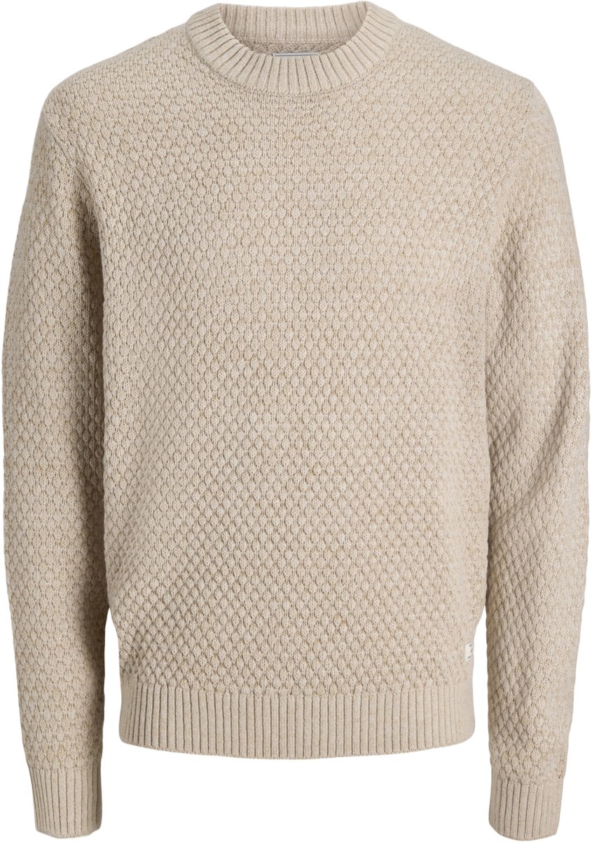 JACK & JONES Jjblake knit crew neck regular fit - heren pullover katoenmengsel met O-hals - beige (moonbeam)