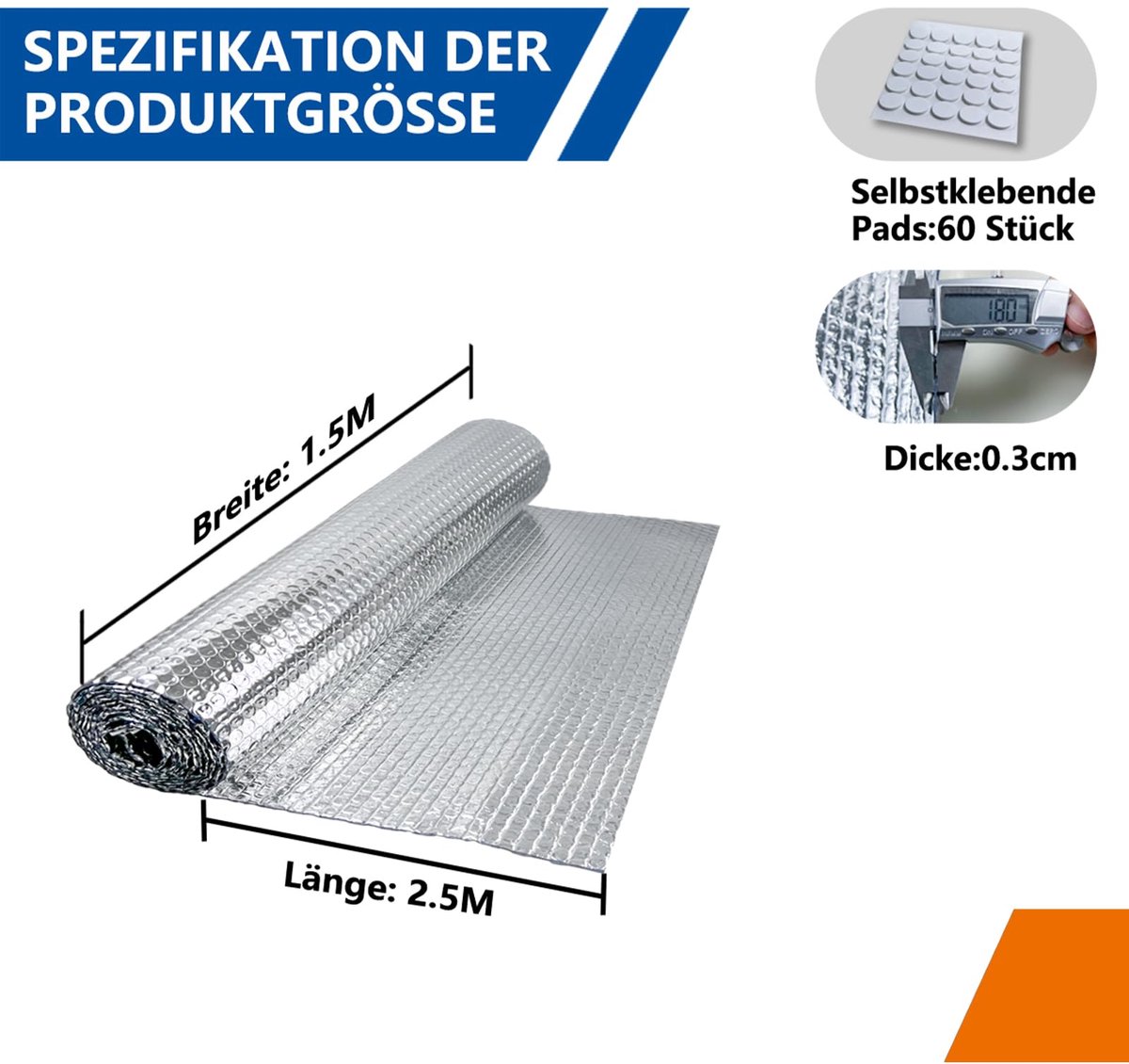 Storystore Aluminium isolatiefolie, 150 cm x 2,5 m, 3 mm dikke isolatie, dubbelzijdige aluminium luchtkussenfolie - ShopVlot