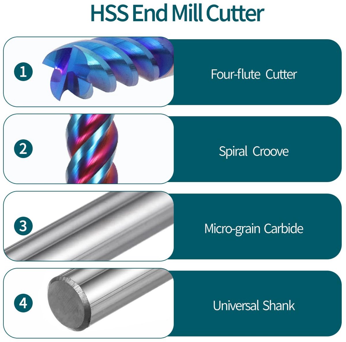 Tungsten Carbide Milling Cutter 5 x 50mm HRC65, NACO4 Coating 4 Cutting Edges Carbide VHM Milling Cutter, High - ShopVlot