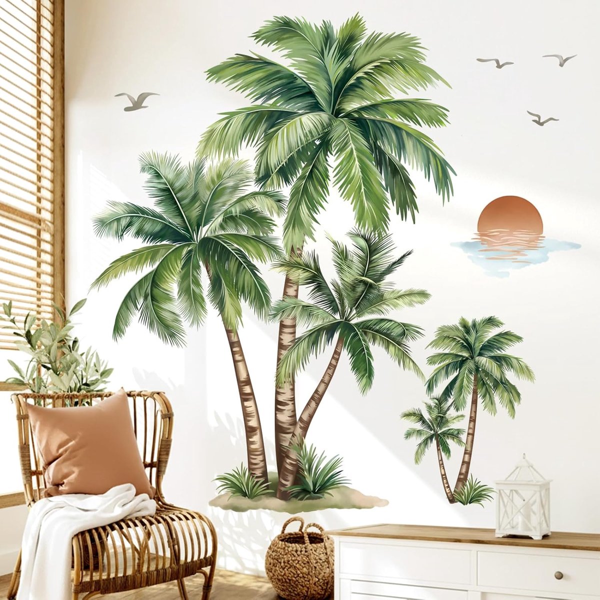 Wandstickers palmboom groot - tropische planten - zelfklevend PVC - eenvoudig aan te brengen - ShopVlot