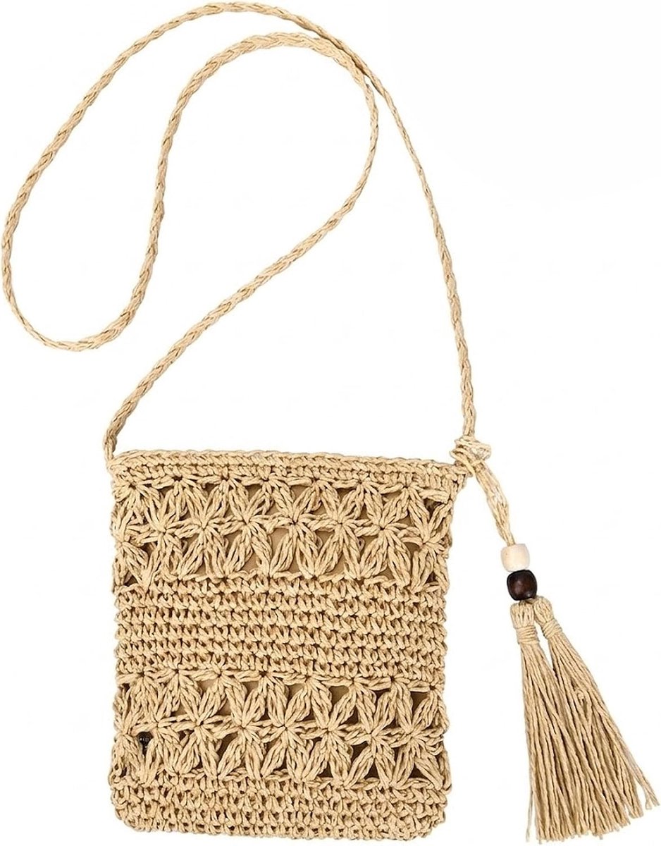 Strohtasche Dames, Beige Strohtasche, Boho Stijl Strohtasche Eenheid, Stroh Omhangtas Met Quaste, Crossbody Handtas - ShopVlot