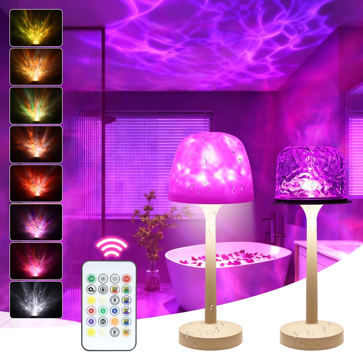 SnelShoppen - Spa-douchelamp Waterdicht met 16 Kleuren Oceaangolfprojector, Oplaadbare Dimbare Badkamerlamp met Afstandsbediening voor Douche, Badkuip