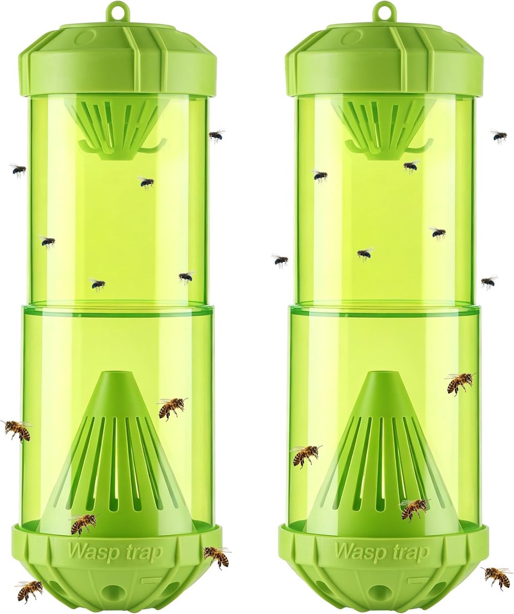 Wasp Trap, Set of 2, Removable Reusable Wasp Trap, Outdoor Hanging, Hornet Trap, Fruit Fly Trap with 2 Bait, Outdoor - ShopVlot