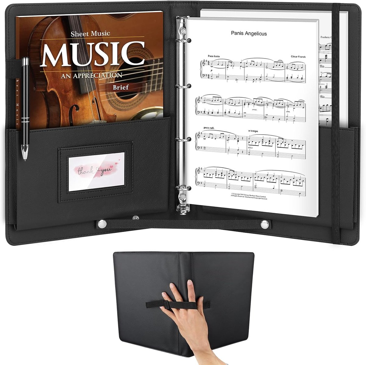 AOBOPLE Folder A4 Capacity 200 + Sheet Music Bag Black Luxury PU Leather with Inner Pocket for Notes, Instrumentalist - ShopVlot