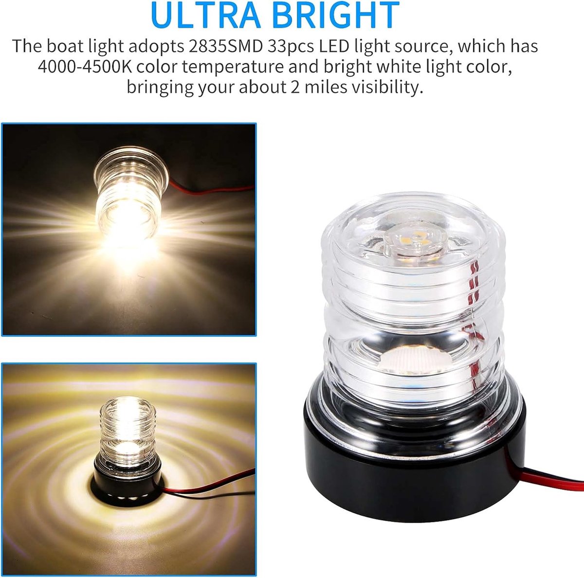 ALLOMN Boat Navigation Light, All-round 360° White, LED Boat Light, 12V, Navy, Navigation Light, Boat, Hunting Light - ShopVlot