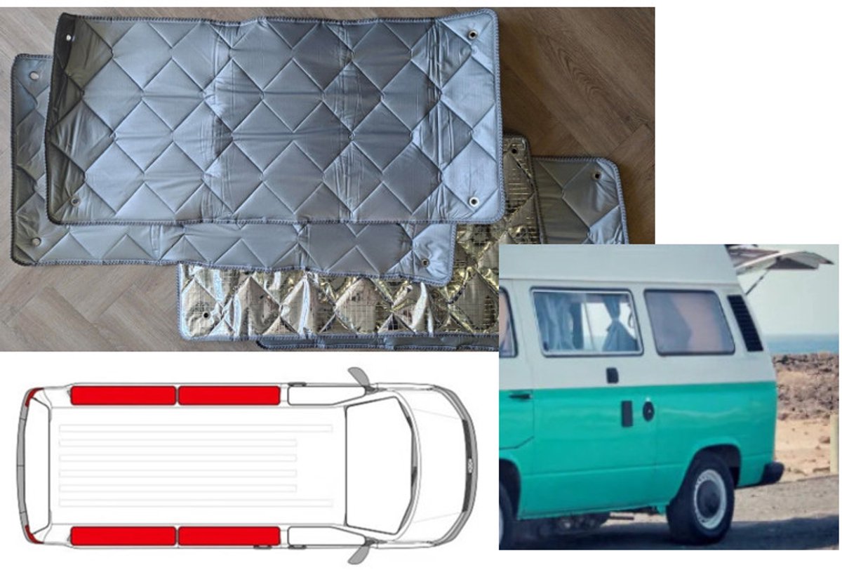 Raamisolatie VW T2 & T3 4-Delige Set Woonruimte – 9-Laags Thermomatten met Zuignappen