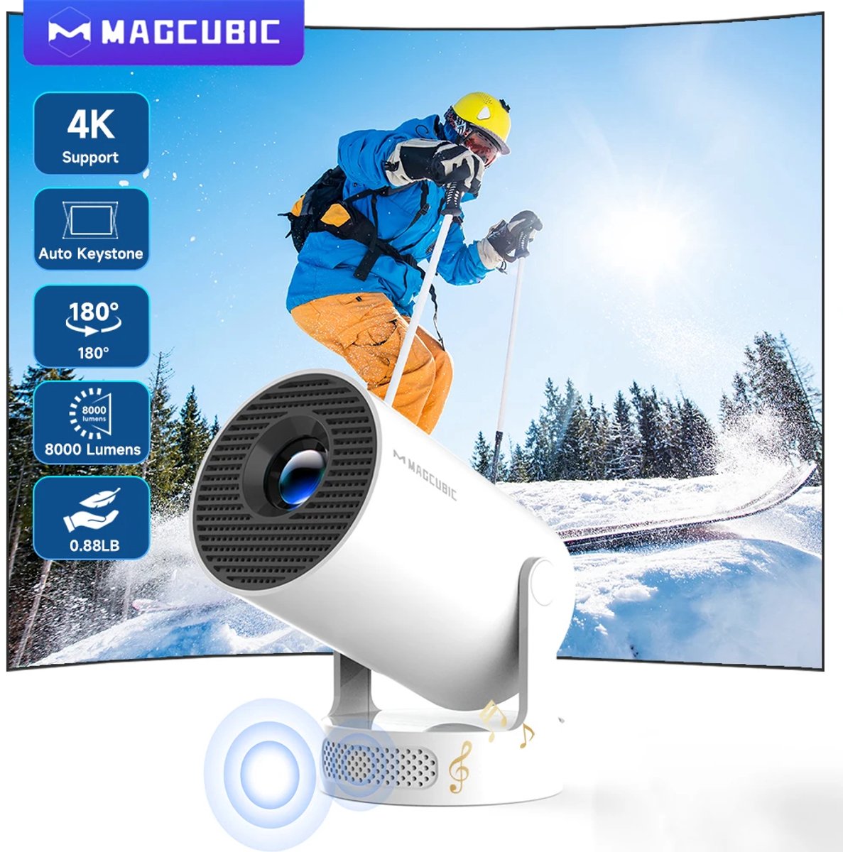 Magcubic® HY300PRO+ Beamer Mini Smart Projector –4K Draagbare Beamers-Native Full HD - 290 ANSI Lumen Home Cinema- Laserprojector Thuisbioscoop- Auto Keystone- iOS&Android 14-Google Playstore&Netflix– WiFi 6 & Bluetooth 5.4