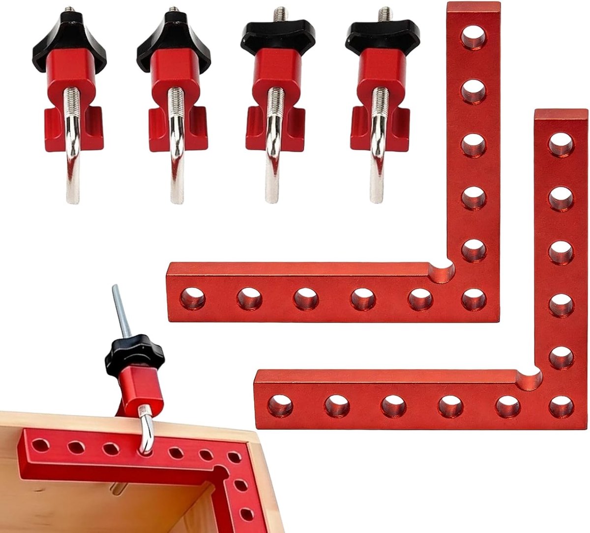 Dailygoods- Positioneringshoek 90° - Aluminium Positioneringsbeugel - 140 mm Houtbewerkingsklem - Meetlat voor Nauwkeurige Uitlijning - Set van 2 - Eenvoudige bediening bij het uitlijnen - Hoekspanner