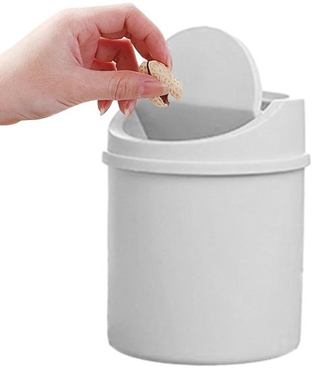 Mini-prullenbak voor bureau - Afvalbak met klapdeksel - Netjes werken - Geurwerende eigenschappen - 16.5 cm hoog - Grijs