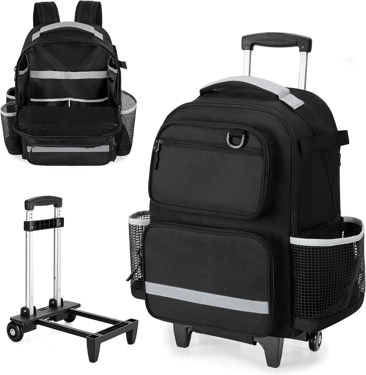 HODRANT Large Roller Cart Cleaning Backpack with Removable Trolley and Waterproof Bottom, Cleaning Bag with Handle and - ShopVlot