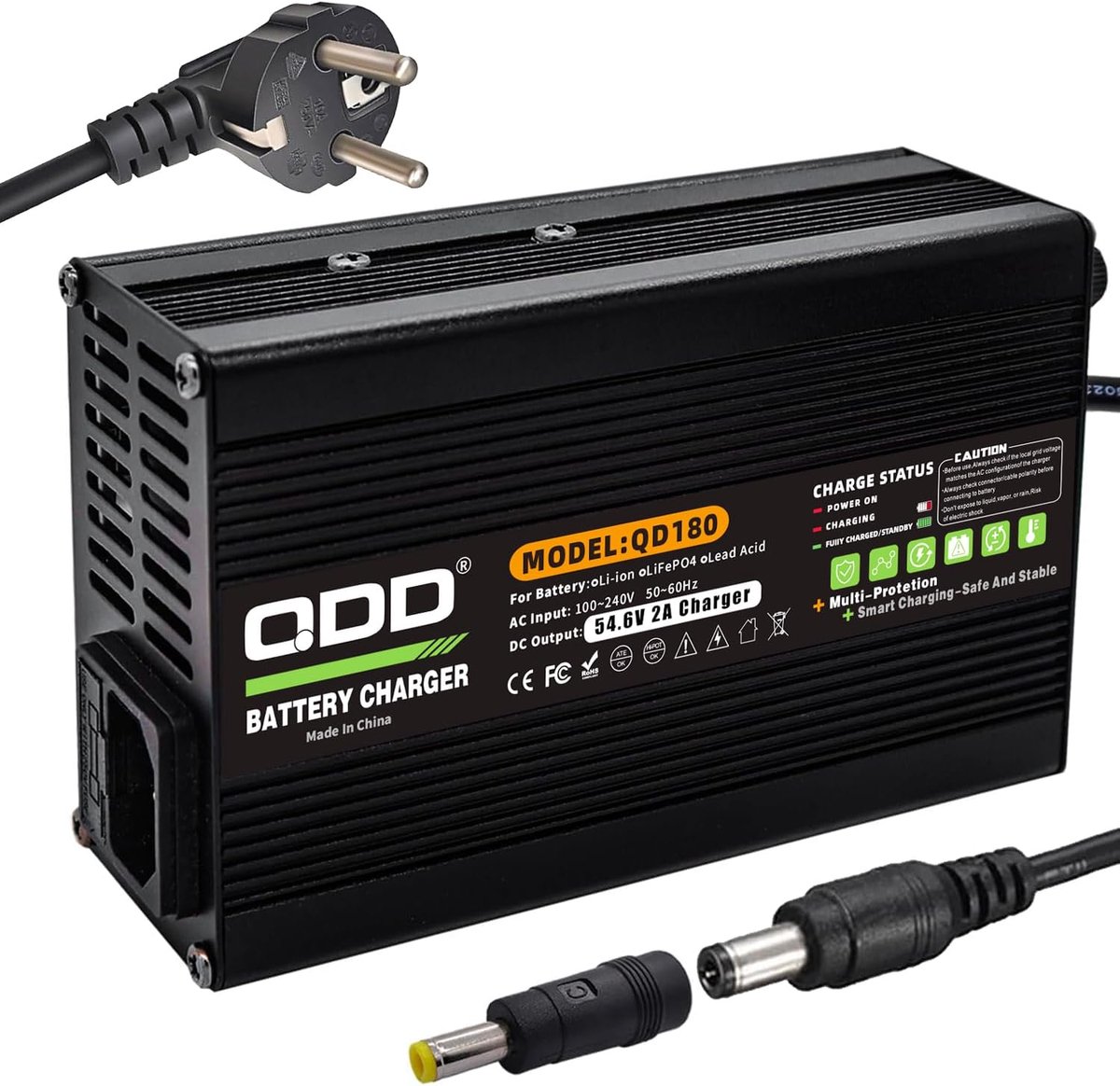 QDD Charger 54.6V 2A lithium battery charger 48V DC output 5.5 x 2.1mm/5.5 x 2.5mm connector used for 13S 48V Li-Ion - ShopVlot