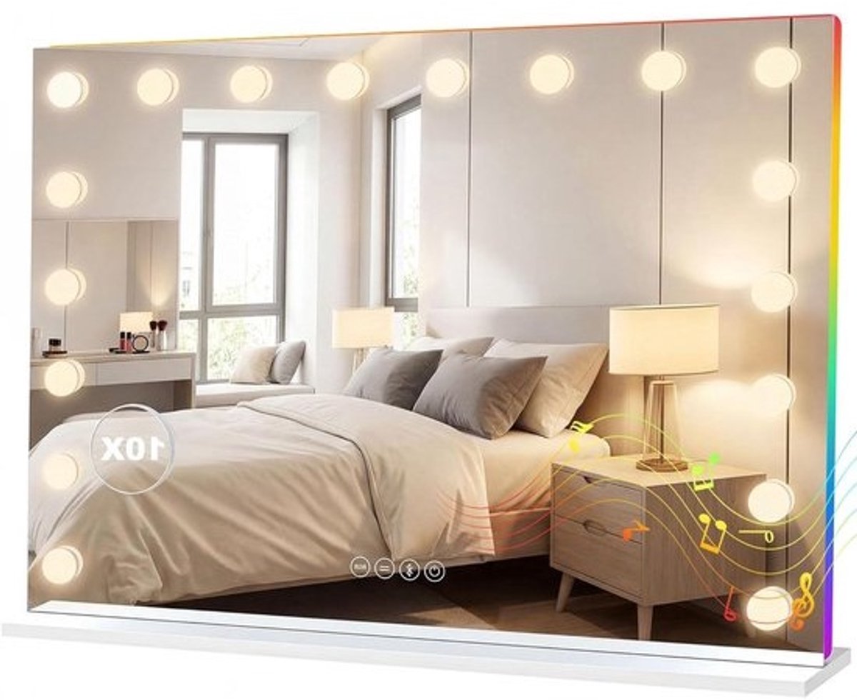 Make-upspiegel - Verlichte spiegel - Voor een perfecte look - RGB-verlichting - 80 x 60 cm - Wit