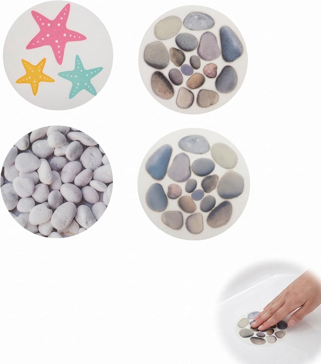 4 stuks antislip stickers voor bad en douche, 15 cm, rond, met kleurrijke stenen, veiligheidsstickers voor badkamer - ShopVlot