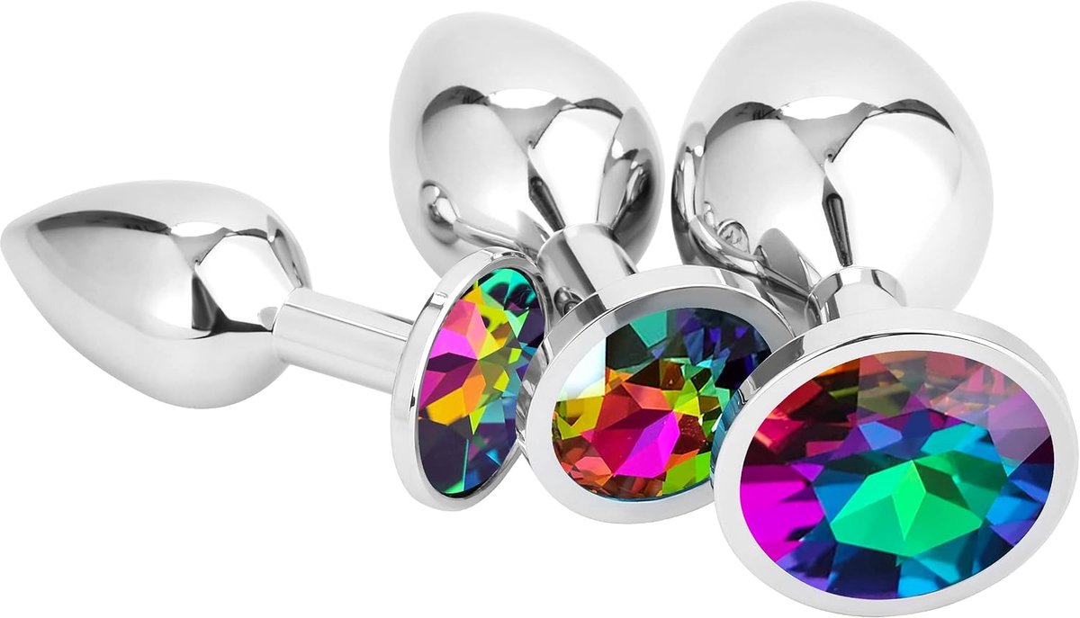 Butt Plug Rainbow Crystal 3x Set - Metalen Pluggen - Kleurrijk - Intense orgasmes voor koppels - ShopVlot