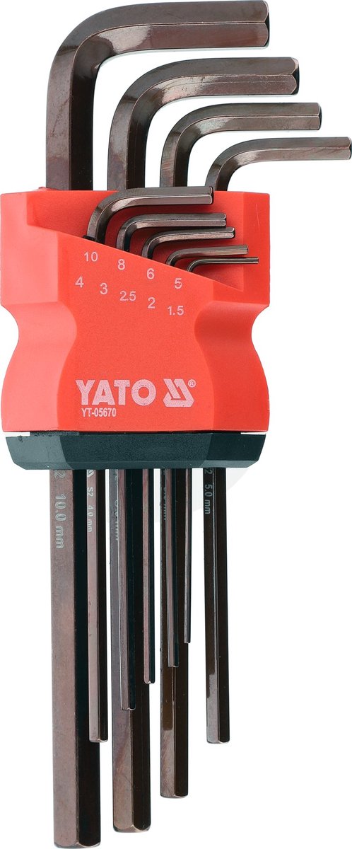YATO YT-05670 Inbussleutelset - 9-Delig - Lang Model - S2 Staal (HRC 58-62) - 1.5 t/m 10 mm - Bruine Coating